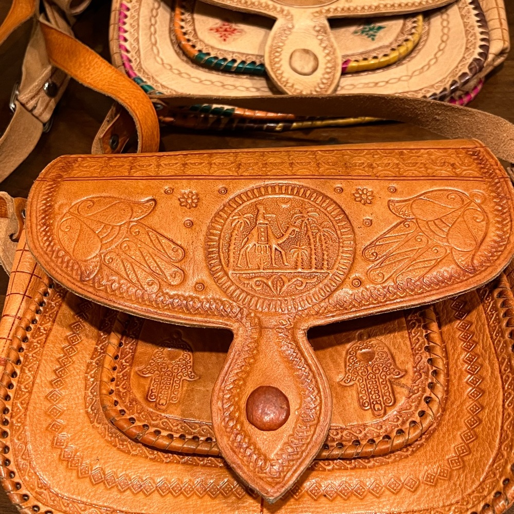 Handmade Natural Leather Made in Morocco/ camel crossbody bag